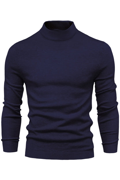 Mens Solid Warm Long Sleeve Mid Collar Knitted Sweaters