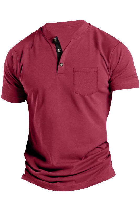 Men's Short Sleeve Button Front Pocket T-Shirts