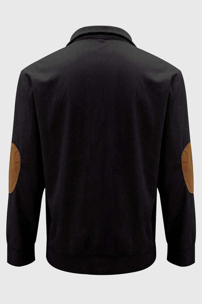 Mens Corduroy Stand Collar Color Block Sweatshirts