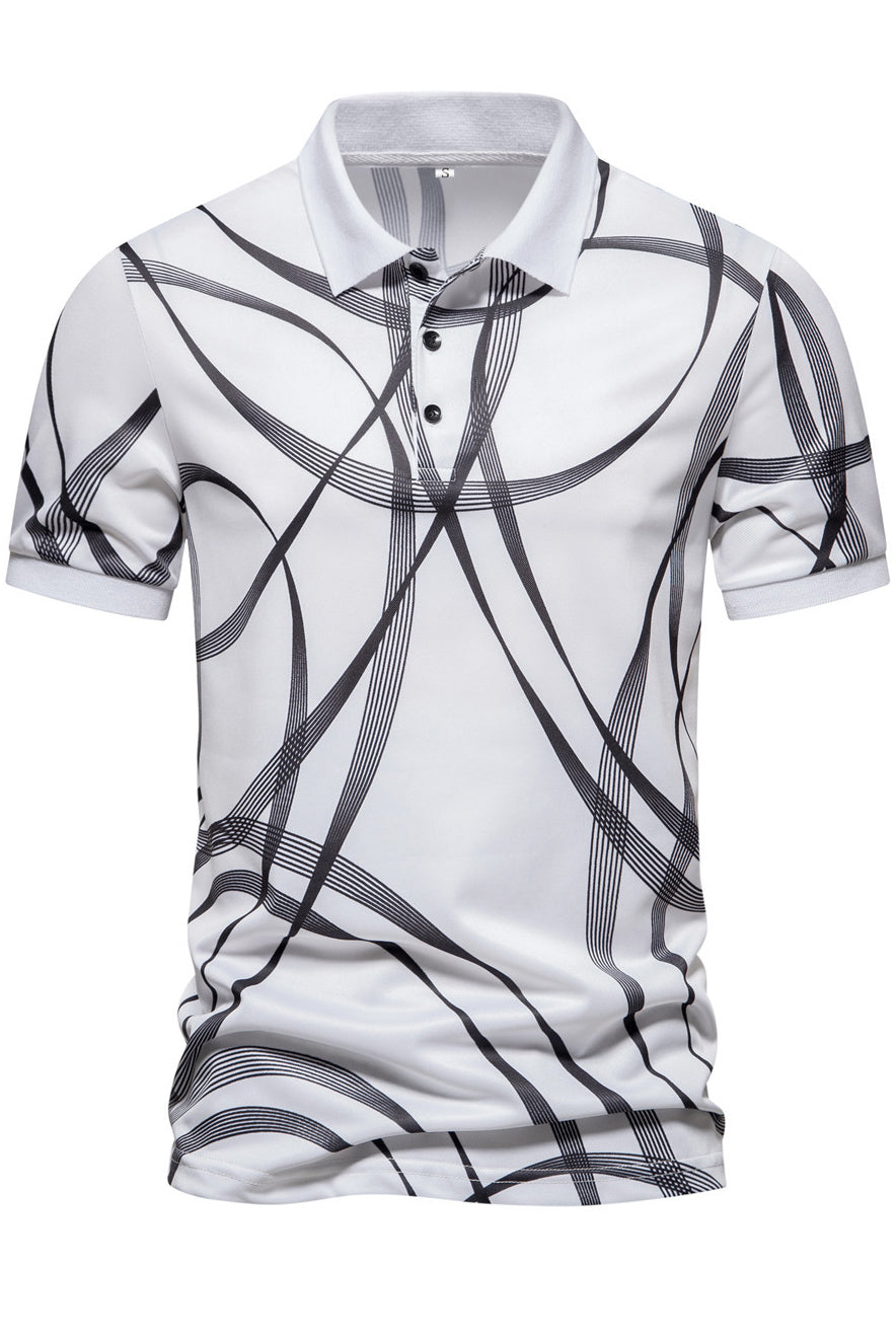 Mens Striped Printed Lapel Short Sleeved Polo Shirts