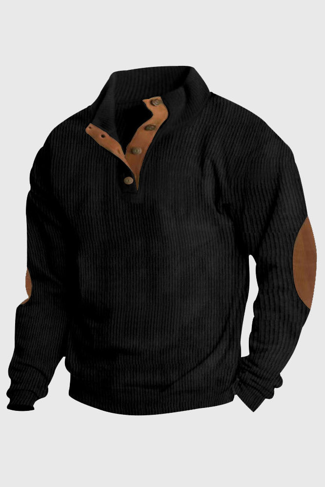 Mens Corduroy Stand Collar Color Block Sweatshirts