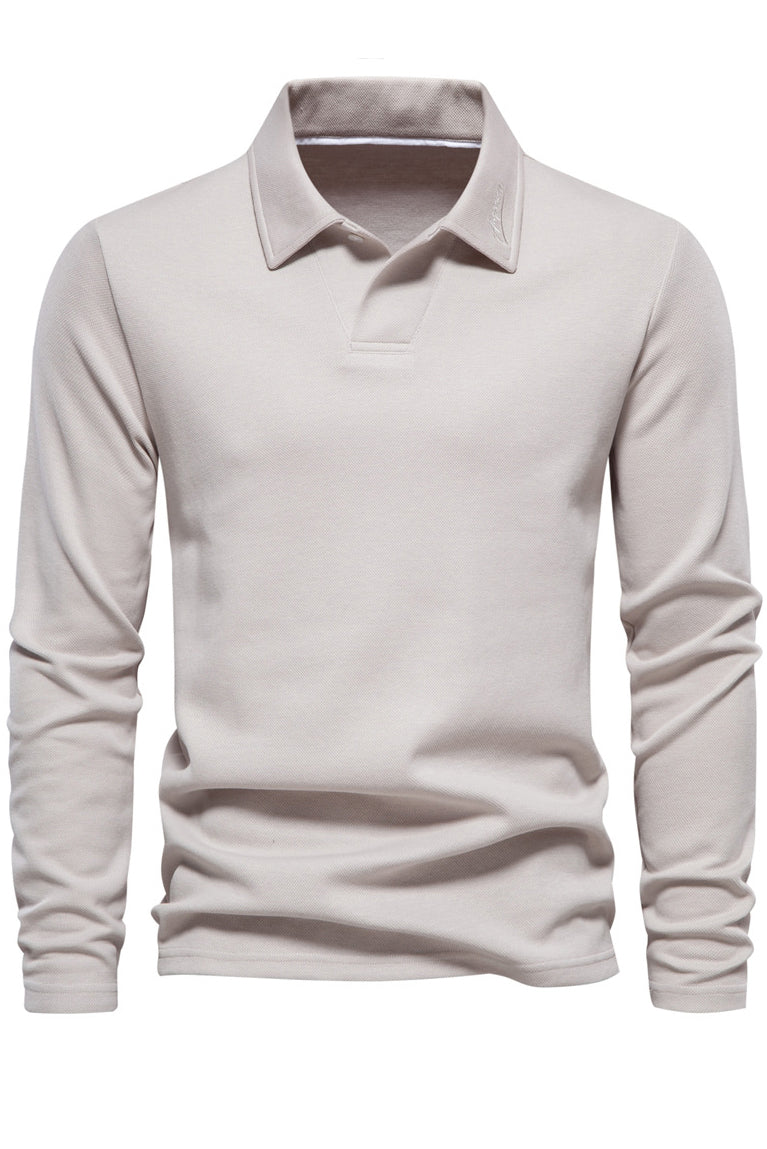 Men's Long Sleeve Collared Casual Solid Polo Shirt