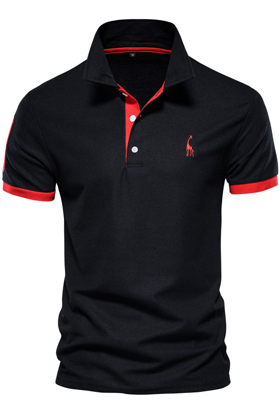 Short Sleeve Casual Deer Embroidered Lapel Polo Shirts