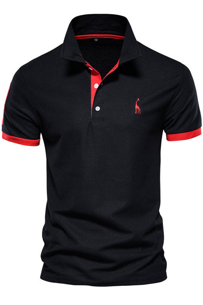 Short Sleeve Casual Deer Embroidered Lapel Polo Shirts