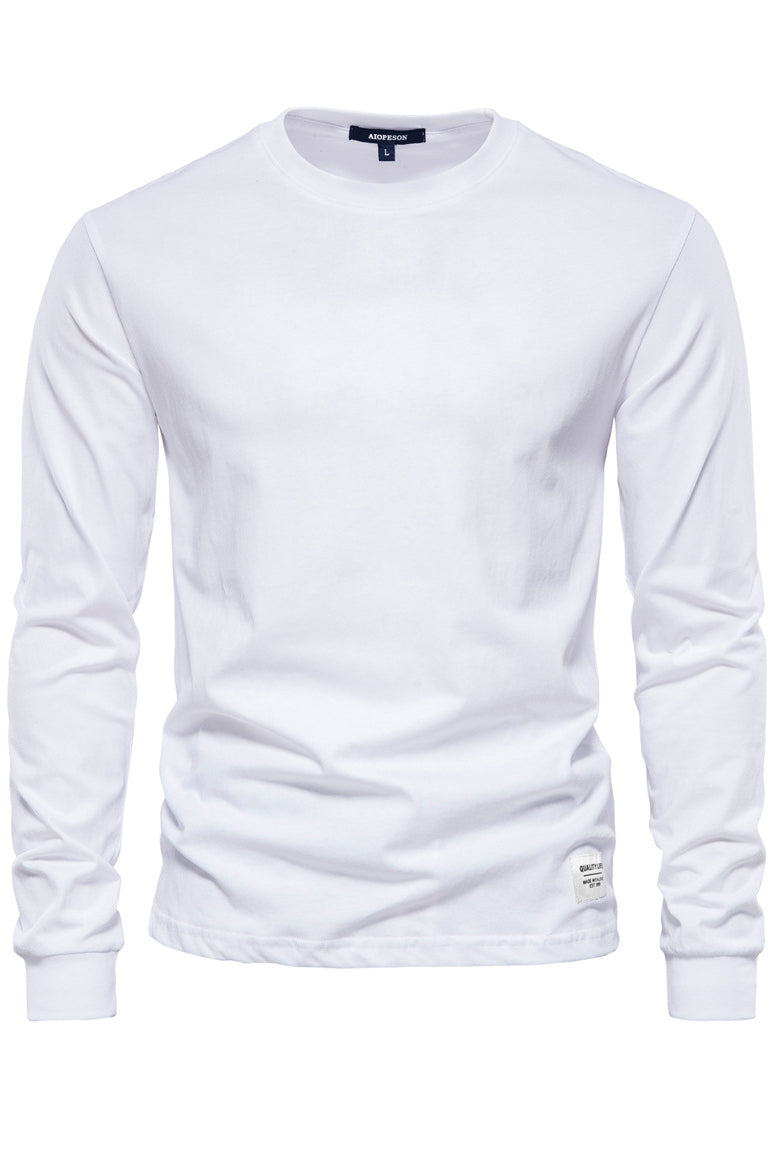 Men's Solid Crewneck Long Sleeve Cotton T-Shirts