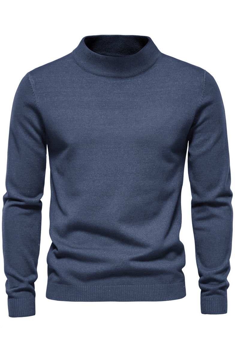 Mens Solid Warm Long Sleeve Mid Collar Knitted Sweaters