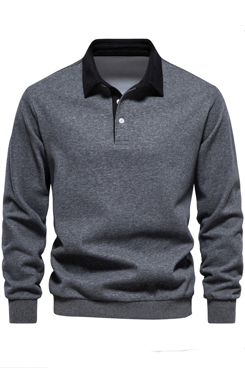 Mens Polo Collared Button Up Long Sleeve Sweatshirts