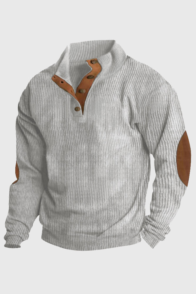 Mens Corduroy Stand Collar Color Block Sweatshirts