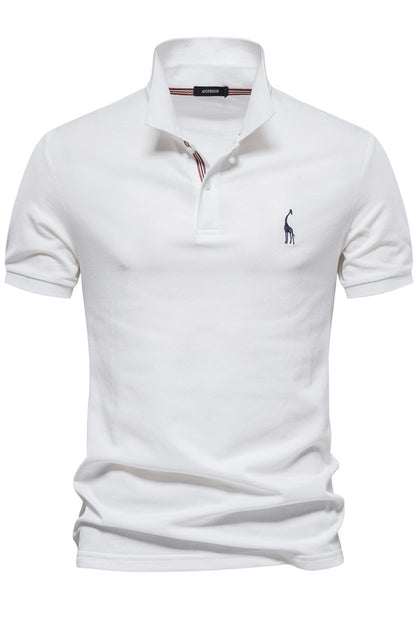 Mens Lapel Short Sleeve Deer Embroidery Polo Shirts