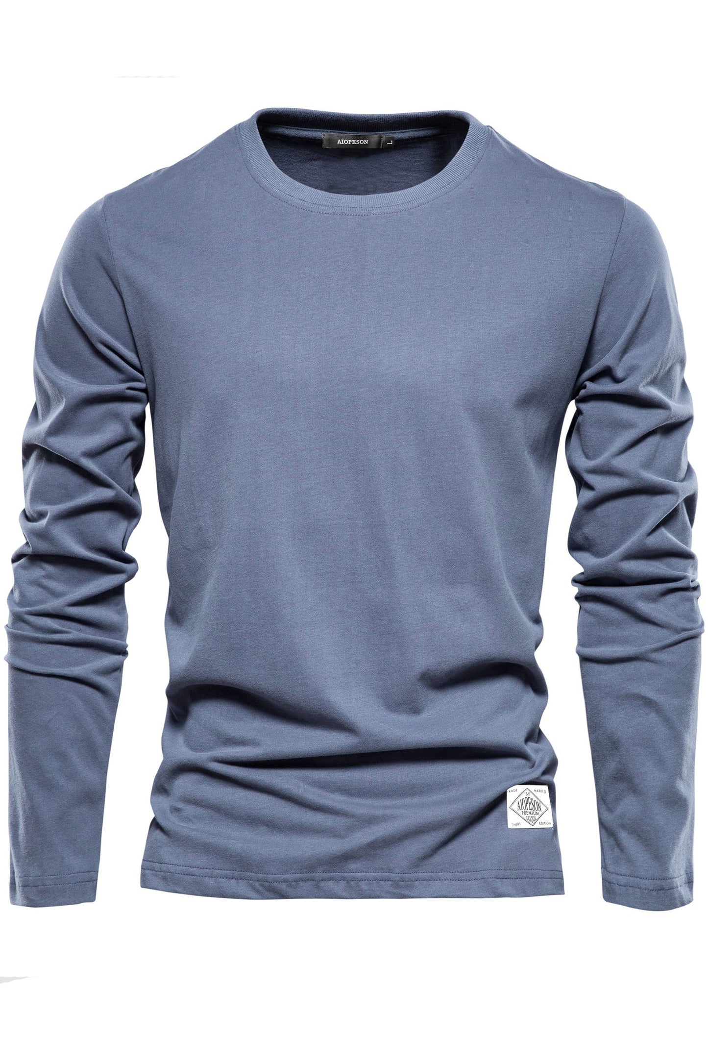 Mens Long Sleeve Solid Crewneck Cotton Bottom Shirts