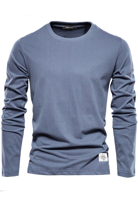 Mens Long Sleeve Solid Crewneck Cotton Bottom Shirts