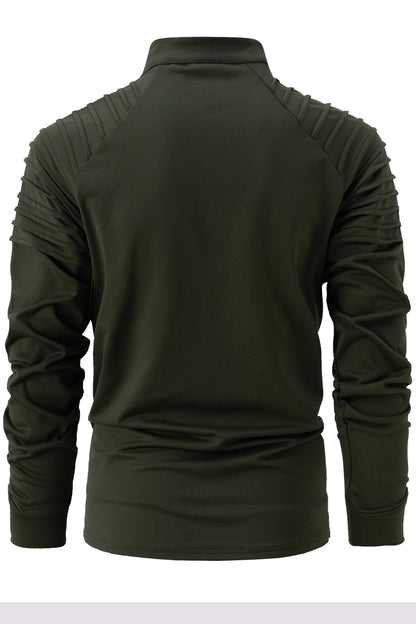 Mens Casual Solid Long Sleeved Sports Zipper Shirts