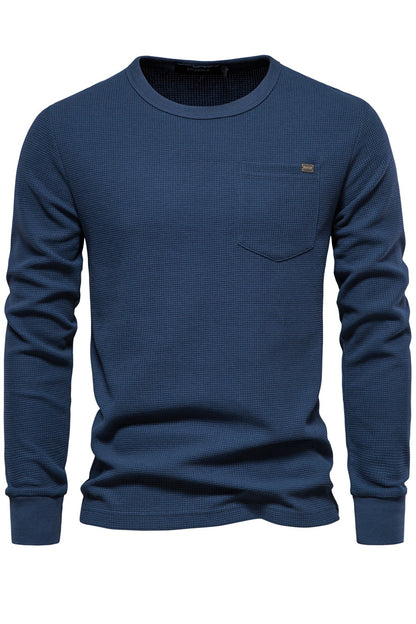 Men's Crewneck Waffle Long Sleeve Classic shirt with Pocket