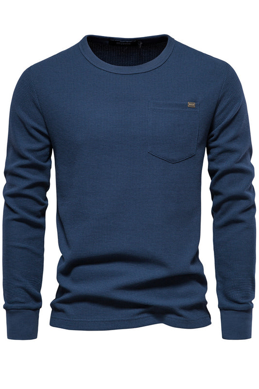 Men's Crewneck Waffle Long Sleeve Classic shirt with Pocket