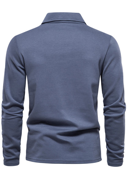 Men's Long Sleeve Collared Casual Solid Polo Shirt