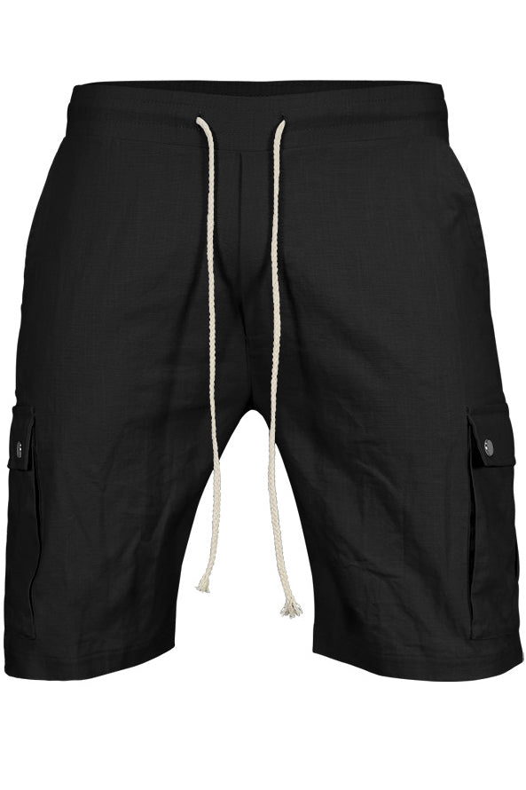 Mens Waist Drawstring Solid Slim Cargo Shorts