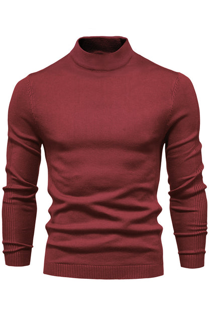 Mens Solid Warm Long Sleeve Mid Collar Knitted Sweaters