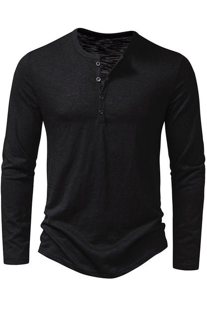 Men's Solid Long Sleeved Button Front T-shirts