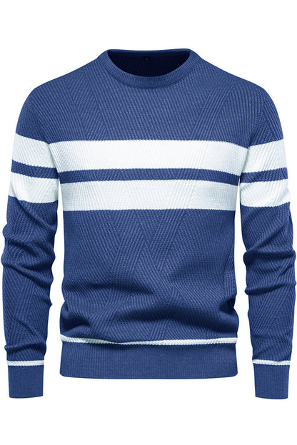 Mens Long Sleeve Striped Crewneck Slim Sweaters