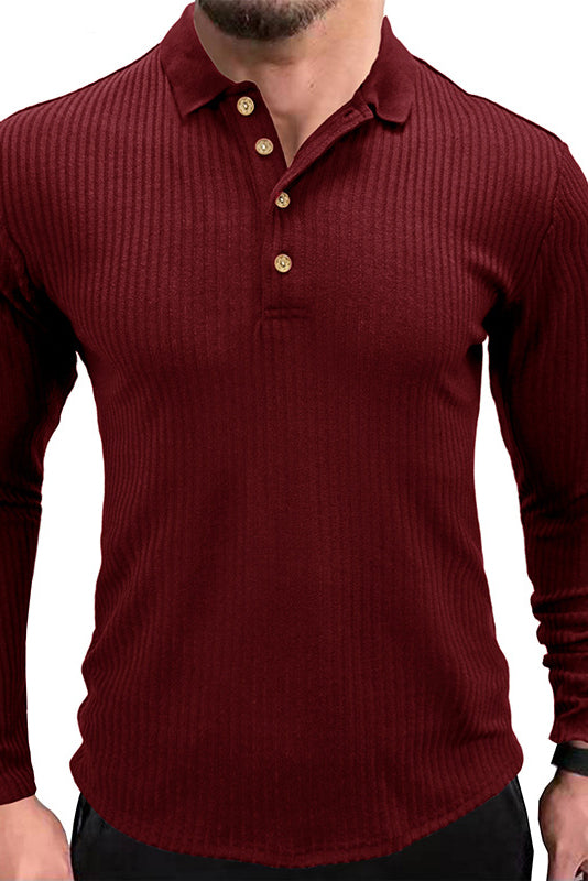 Mens Solid Long Sleeve Lapel Shirts Polo Shirts