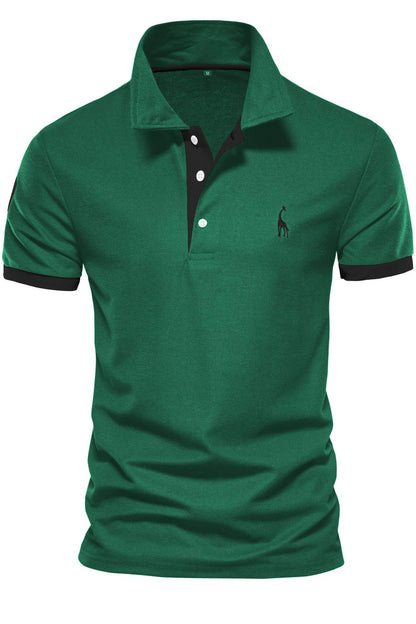 Short Sleeve Casual Deer Embroidered Lapel Polo Shirts