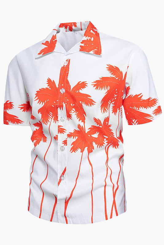 Mens Hawaiian Color Block Print Lapel Short Sleeve Shirts