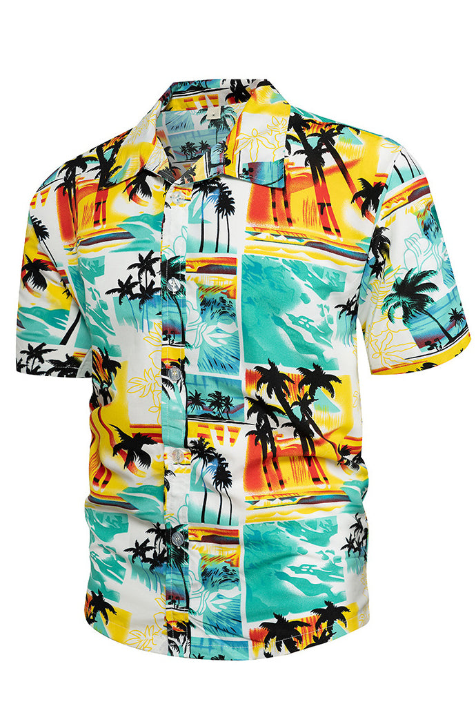 Mens Short Sleeve Sunset Pattern Hawaiian Shirts