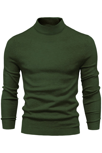 Mens Solid Warm Long Sleeve Mid Collar Knitted Sweaters