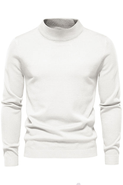 Mens Solid Warm Long Sleeve Mid Collar Knitted Sweaters