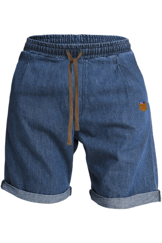 Mens Elastic Waisted Drawstring Jeans Cotton Shorts