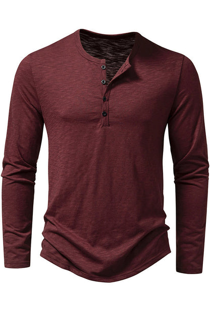 Men's Solid Long Sleeved Button Front T-shirts