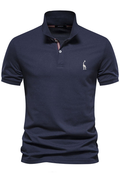 Mens Lapel Short Sleeve Deer Embroidery Polo Shirts