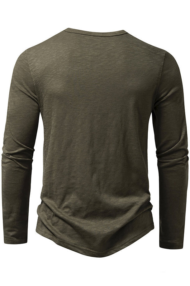 Men's Solid Long Sleeved Button Front T-shirts