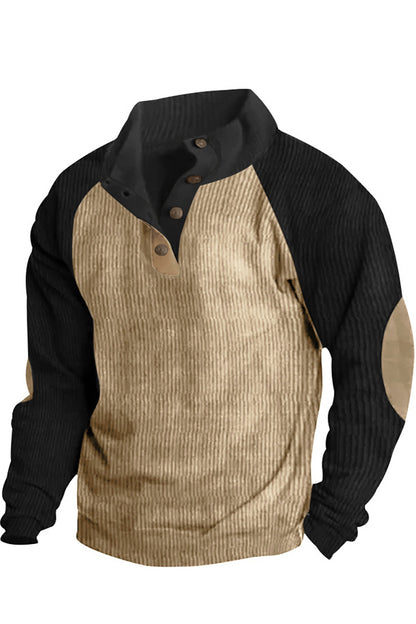 Mens Color Block Corduroy Pullovers Sweatshirts