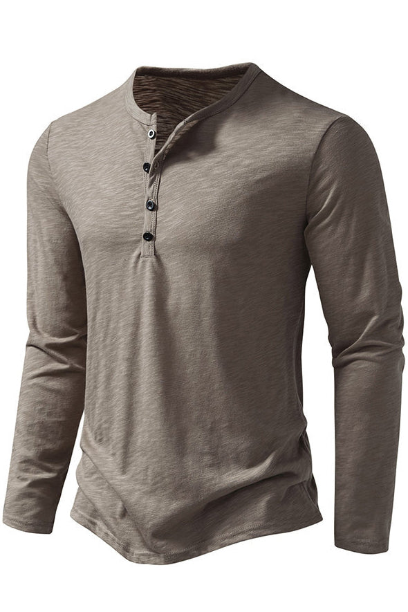 Men's Solid Long Sleeved Button Front T-shirts