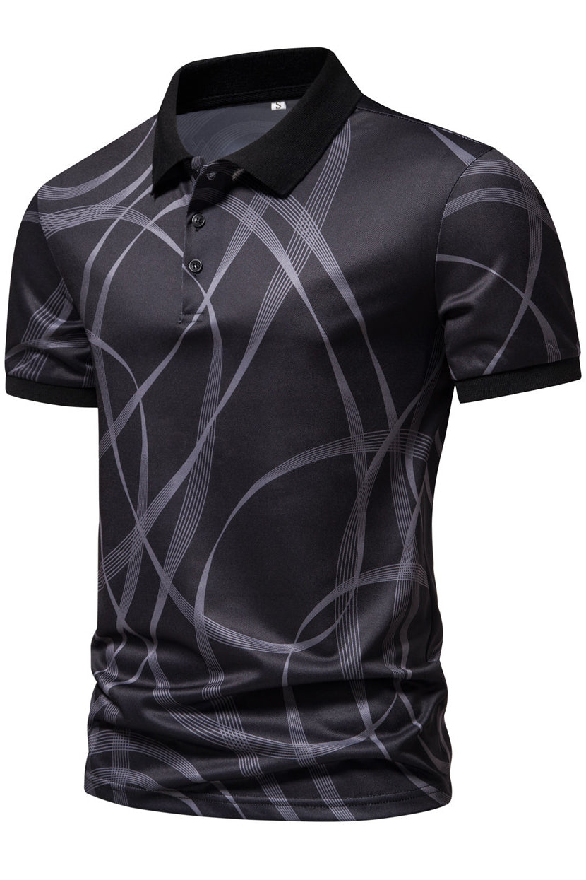 Mens Striped Printed Lapel Short Sleeved Polo Shirts