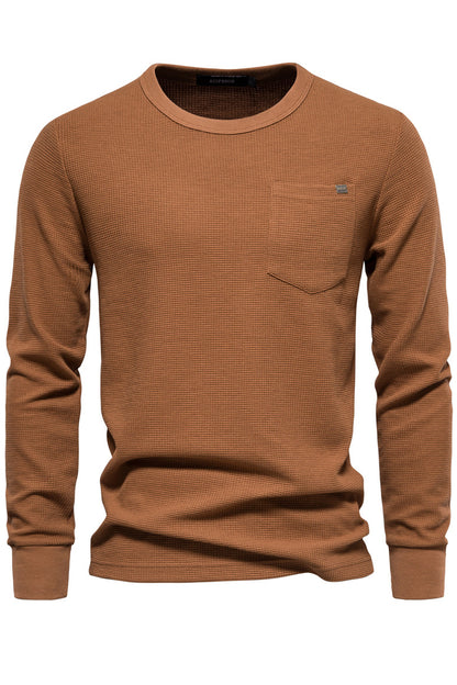 Men's Crewneck Waffle Long Sleeve Classic shirt with Pocket