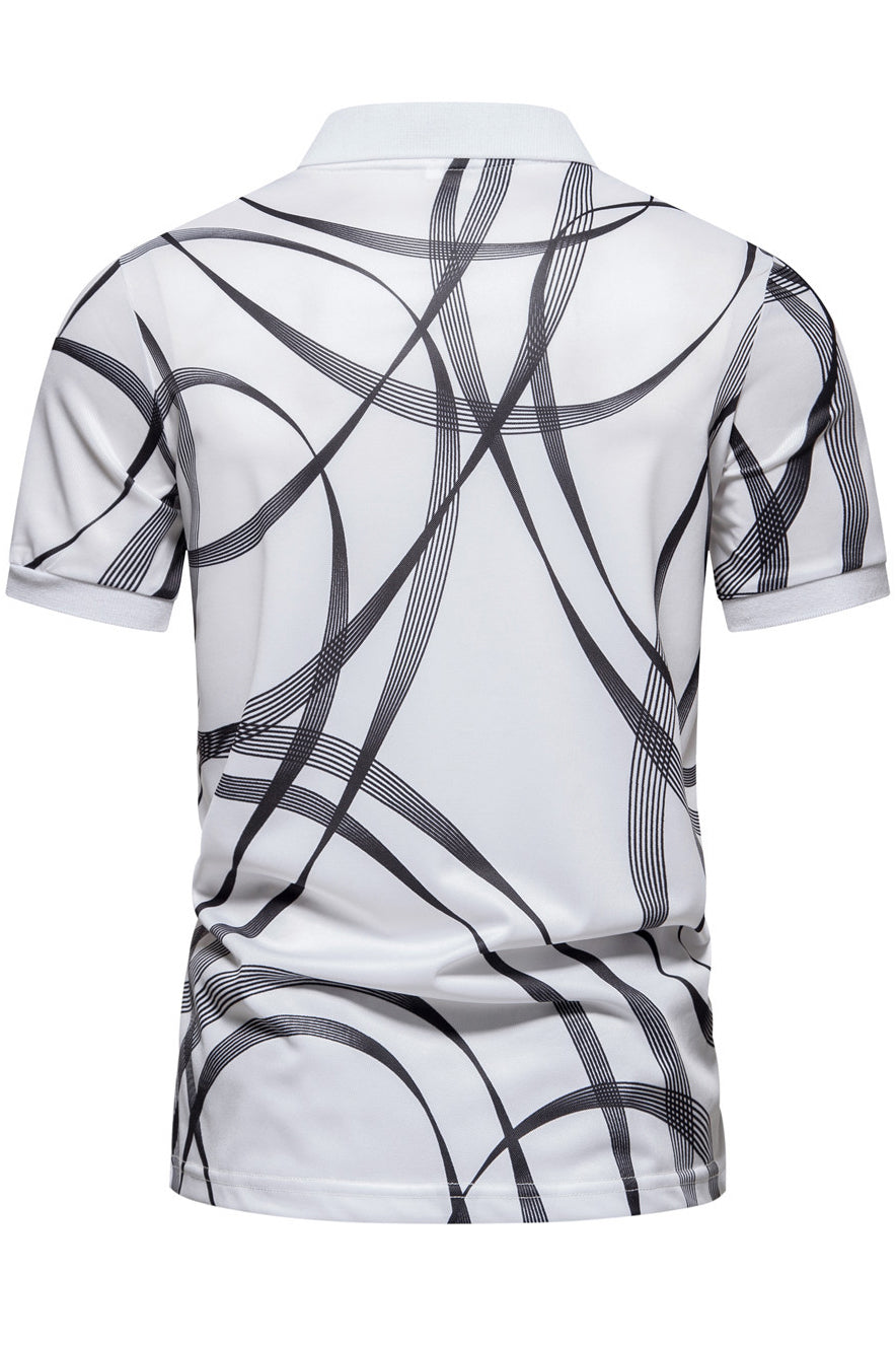 Mens Striped Printed Lapel Short Sleeved Polo Shirts