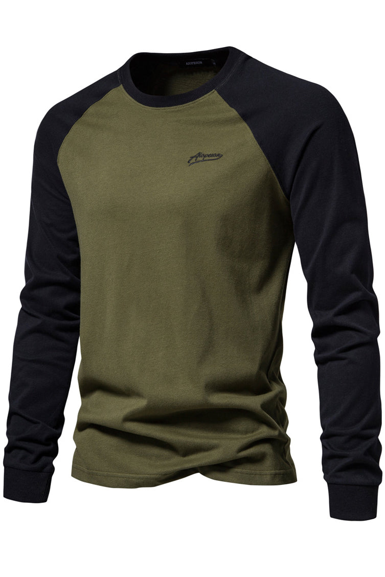 Men's Raglan Sleeve Crewneck Color Block Shirts