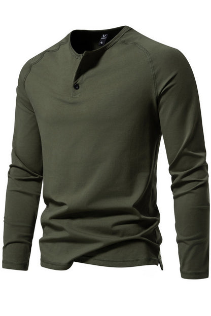 Retro Men's Crewneck Slim Long Sleeve Henley Shirts