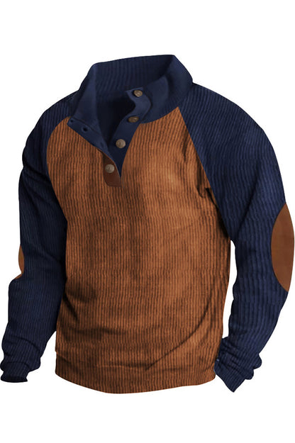 Mens Color Block Corduroy Pullovers Sweatshirts