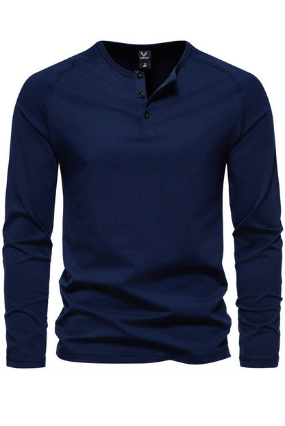 Retro Men's Crewneck Slim Long Sleeve Henley Shirts