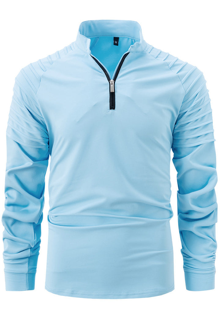 Mens Casual Solid Long Sleeved Sports Zipper Shirts