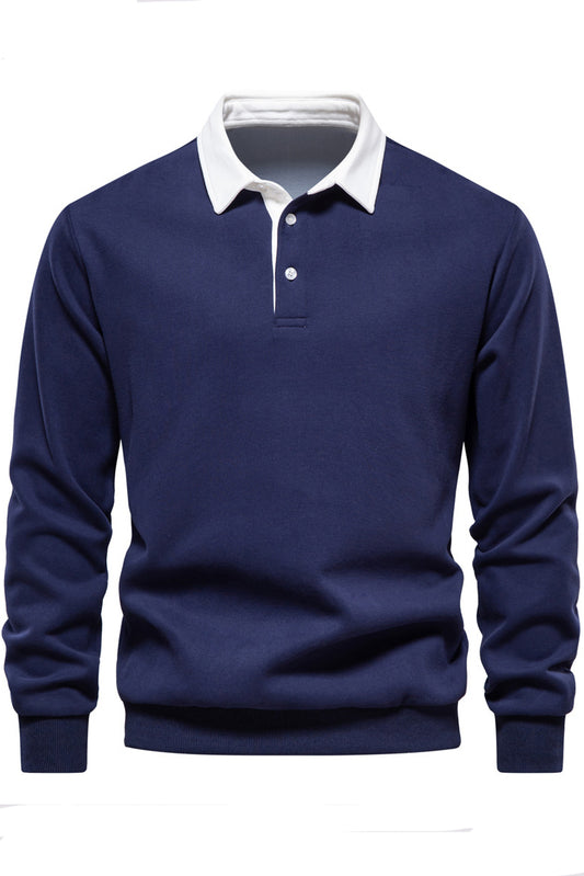 Mens Polo Collared Button Up Long Sleeve Sweatshirts