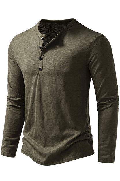 Men's Solid Long Sleeved Button Front T-shirts