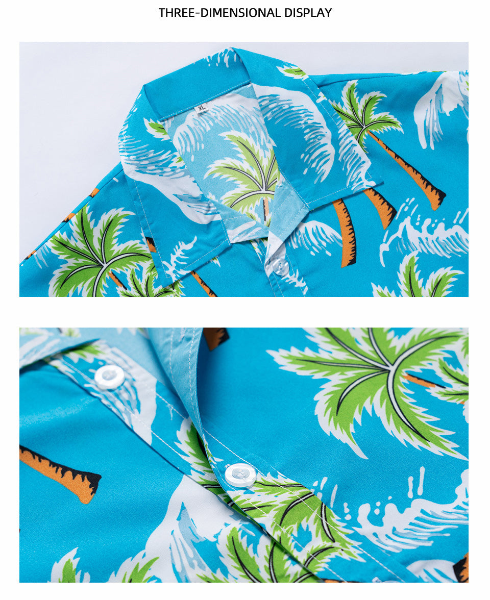 Men's Hawaiian Coconut Tree Print Lapel Short Sleeve Shirts