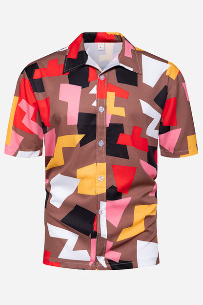 Summer Casual Geometric Print Hawaiian Button Down Shirts