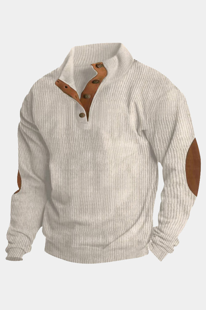 Mens Corduroy Stand Collar Color Block Sweatshirts