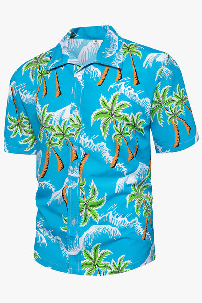 Men's Hawaiian Coconut Tree Print Lapel Short Sleeve Shirts