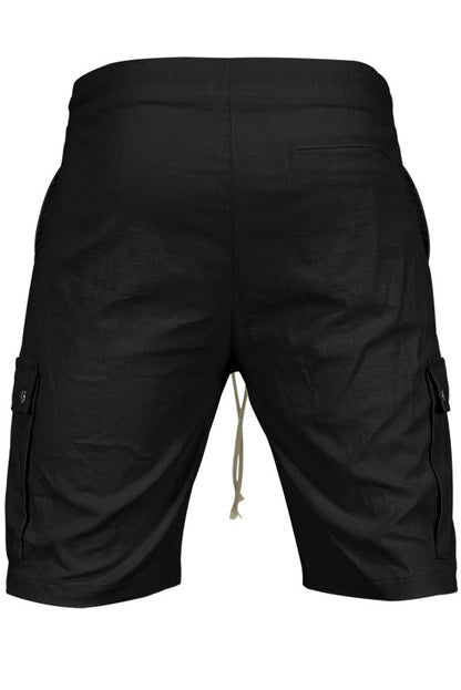 Mens Waist Drawstring Solid Slim Cargo Shorts